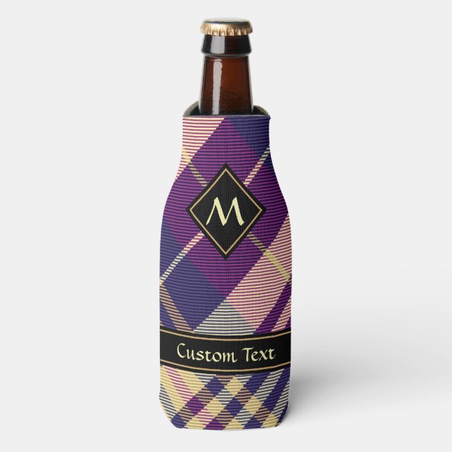 Purple, Gold and Blue Tartan Bottle Cooler (Bottle Front)
