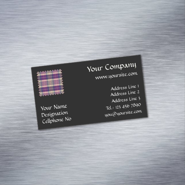 Purple, Gold and Blue Tartan Business Card Magnet (In Situ)
