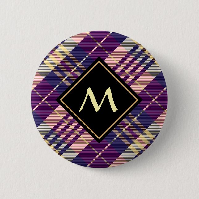 Purple, Gold and Blue Tartan Button (Front)