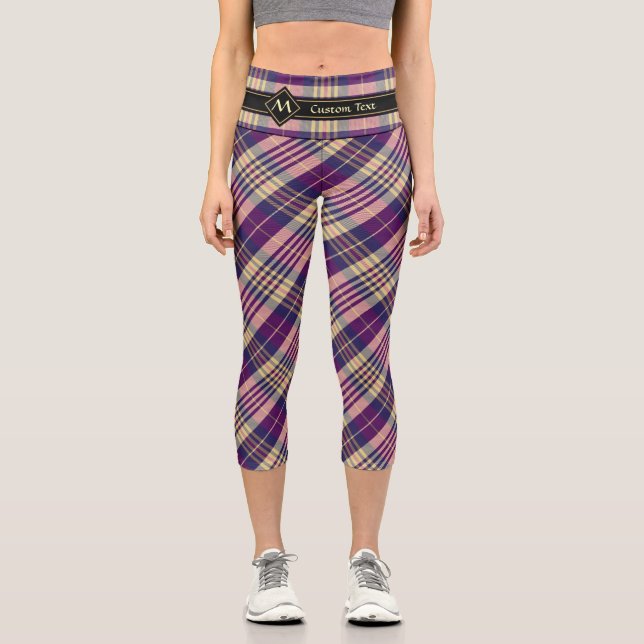 Purple, Gold and Blue Tartan Capri Leggings (Front)