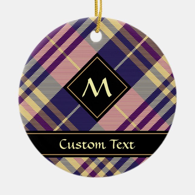 Purple, Gold and Blue Tartan Ceramic Ornament (Front)