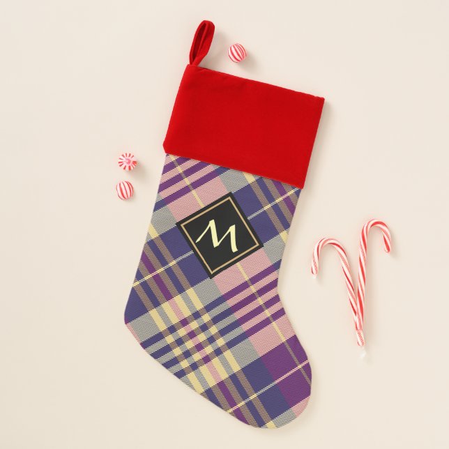 Purple, Gold and Blue Tartan Christmas Stocking (Front)