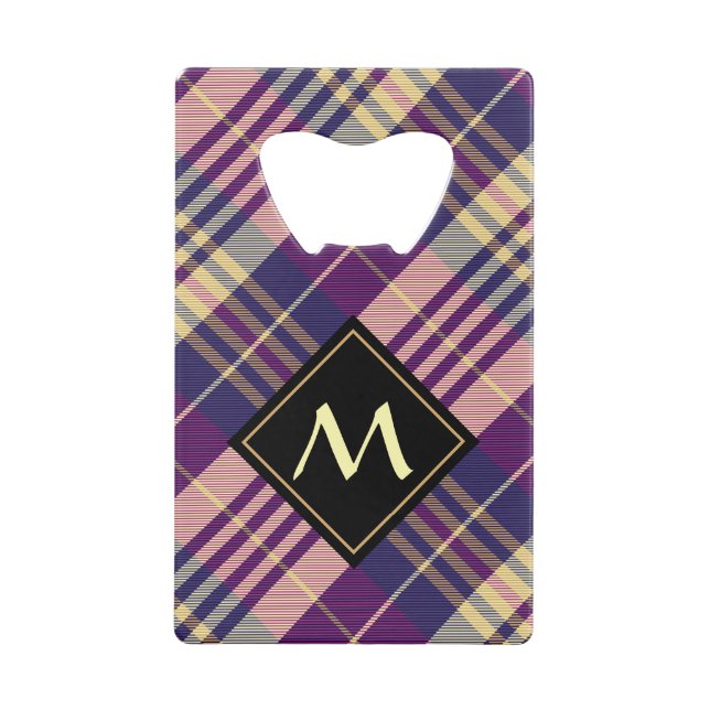 Purple, Gold and Blue Tartan Credit Card Bottle Opener (Front)