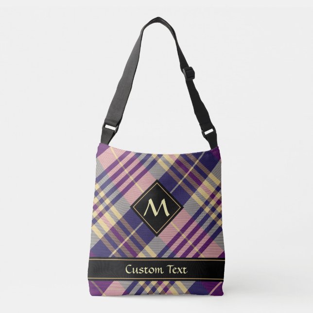 Purple, Gold and Blue Tartan Crossbody Bag (Front)