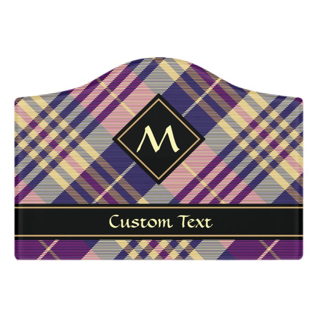 Purple, Gold and Blue Tartan Door Sign (Small Crest Front)