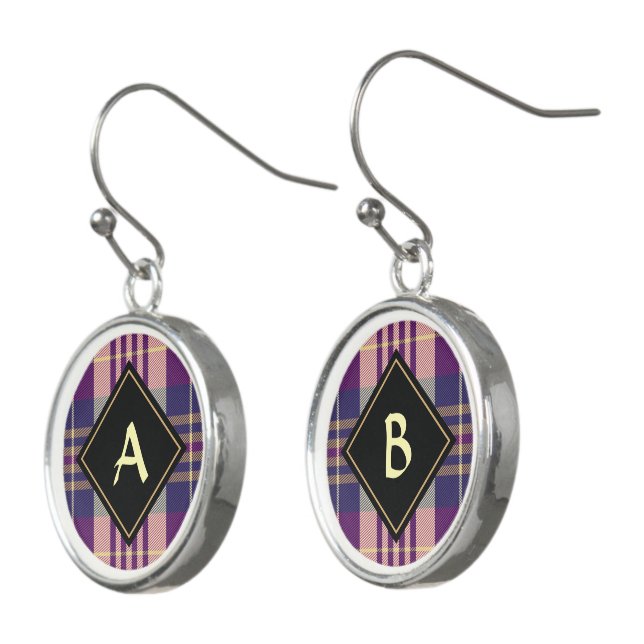 Purple, Gold and Blue Tartan Earrings (Angled)