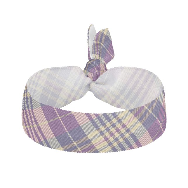Purple, Gold and Blue Tartan Elastic Hair Tie (Front)