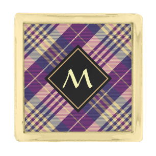 Purple, Gold and Blue Tartan Finish Lapel Pin