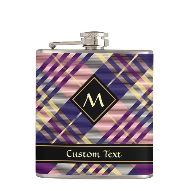 Purple, Gold and Blue Tartan Flask (Front)