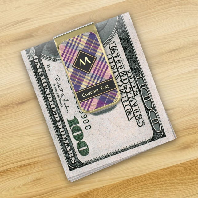 Purple, Gold and Blue Tartan Gold Finish Money Clip (Creator Uploaded)