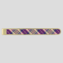 Purple, Gold and Blue Tartan Gold Finish Tie Bar