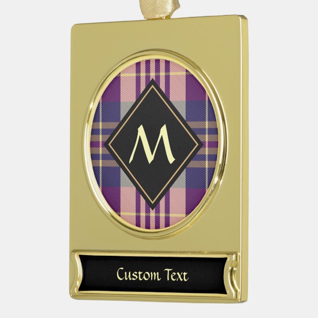 Purple, Gold and Blue Tartan Gold Plated Banner Ornament (Left)