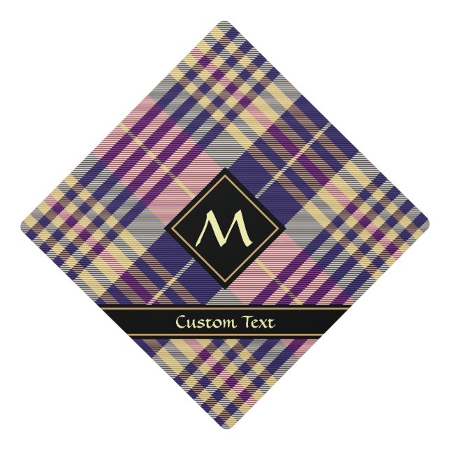 Purple, Gold and Blue Tartan Graduation Cap Topper (Front)
