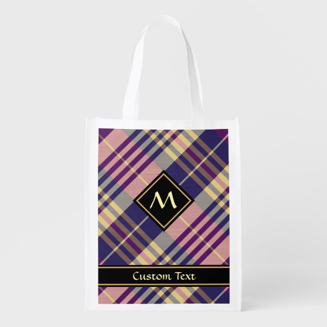 Purple, Gold and Blue Tartan Grocery Bag (Front)