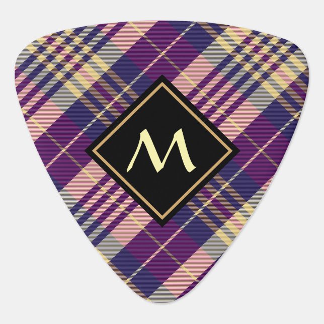 Purple, Gold and Blue Tartan Guitar Pick (Front)