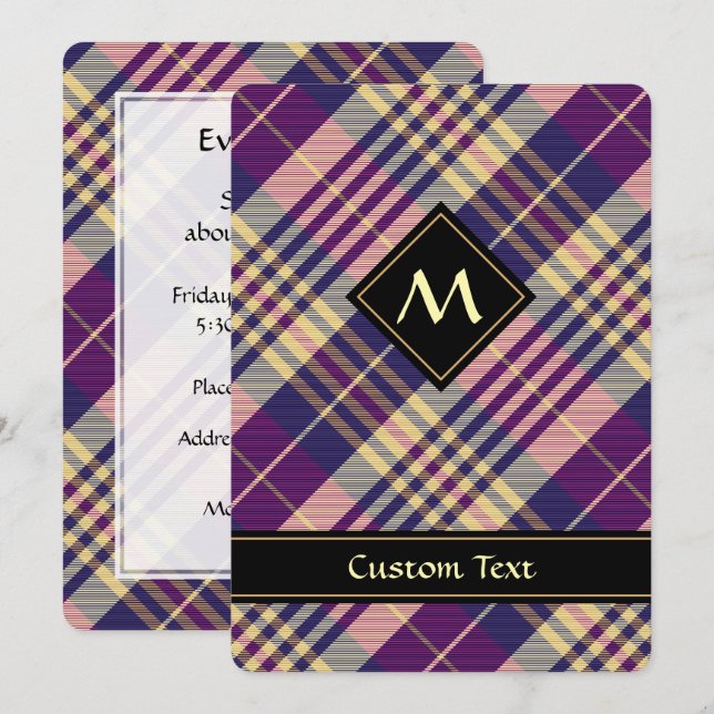 Purple, Gold and Blue Tartan Invitation (Front/Back)