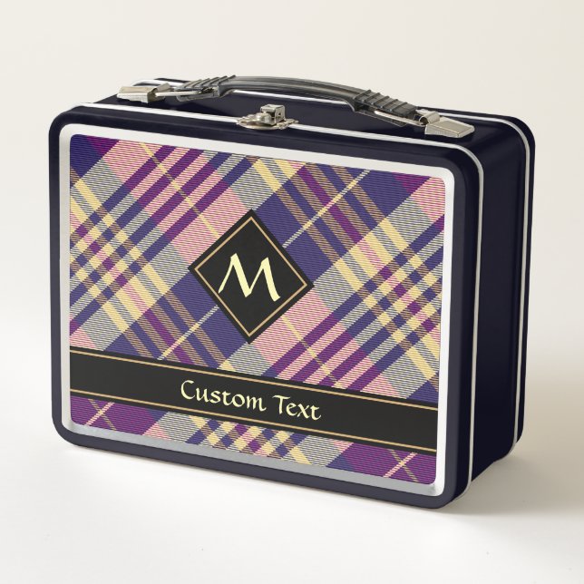 Purple, Gold and Blue Tartan Metal Lunch Box (Front)