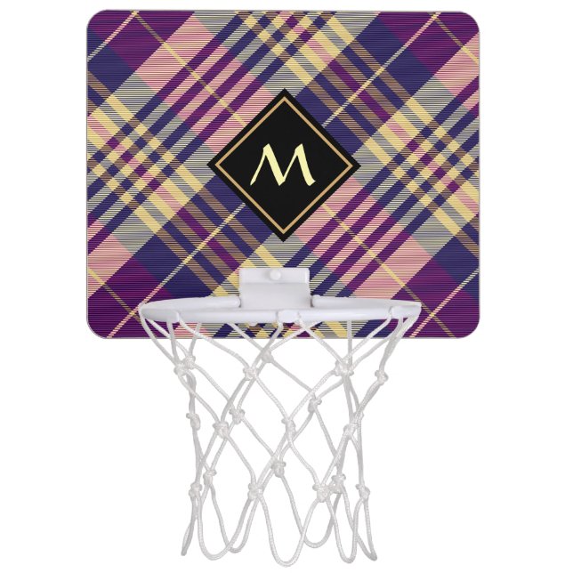 Purple, Gold and Blue Tartan Mini Basketball Hoop (Front)