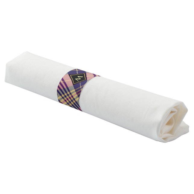 Purple, Gold and Blue Tartan Napkin Bands (Angled)