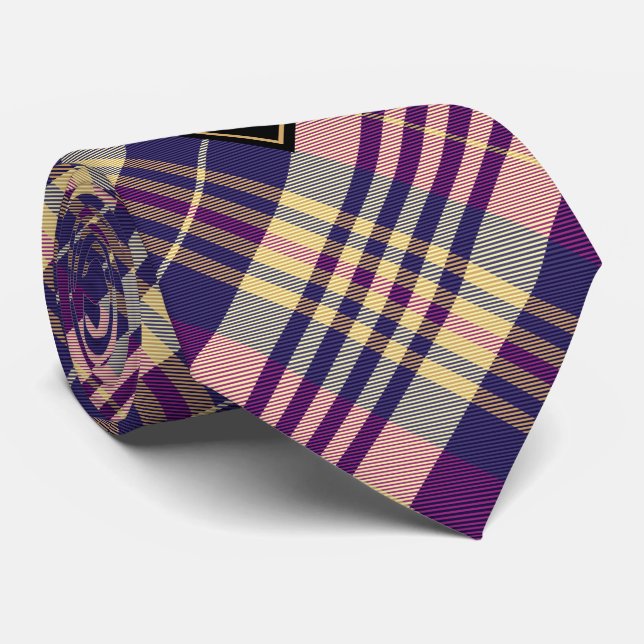 Purple, Gold and Blue Tartan Neck Tie (Rolled)