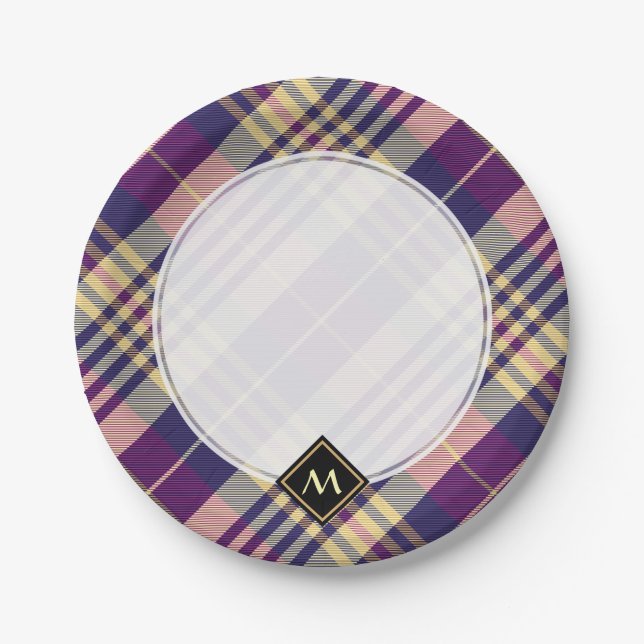 Purple, Gold and Blue Tartan Paper Plates (Front)
