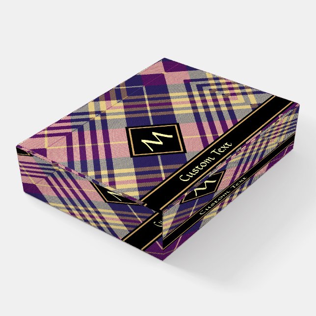 Purple, Gold and Blue Tartan Paperweight (Angled)