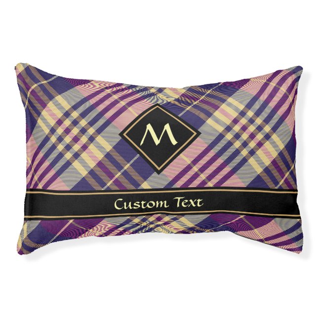 Purple, Gold and Blue Tartan Pet Bed (Front)