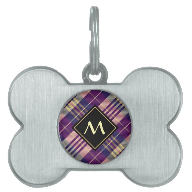 Purple, Gold and Blue Tartan Pet ID Tag (Front)