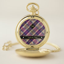 Purple, Gold and Blue Tartan Pocket Watch