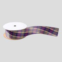 Purple, Gold and Blue Tartan Satin Ribbon