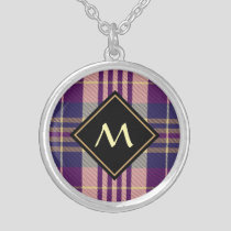 Purple, Gold and Blue Tartan Silver Plated Necklace