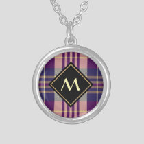 Purple, Gold and Blue Tartan Silver Plated Necklace