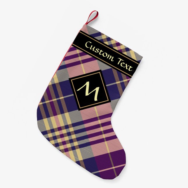 Purple, Gold and Blue Tartan Small Christmas Stocking (Front (Hanging))