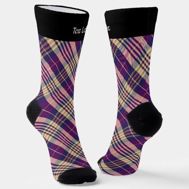 Purple, Gold and Blue Tartan Socks (Angled)