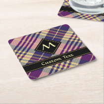 Purple, Gold and Blue Tartan Square Paper Coaster