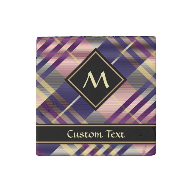 Purple, Gold and Blue Tartan Stone Magnet (Front)