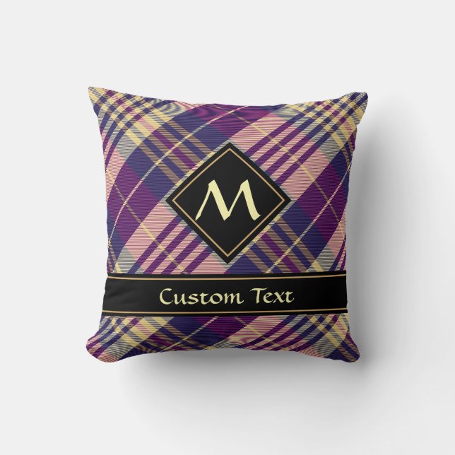 Purple, Gold and Blue Tartan Throw Pillow (Front)