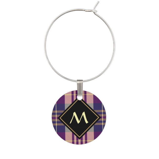 Purple, Gold and Blue Tartan Wine Charm (Front)