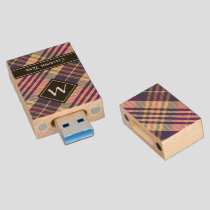 Purple, Gold and Blue Tartan Wood Flash Drive