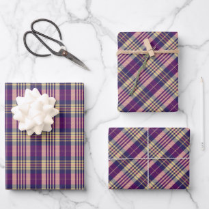 Purple, Gold and Blue Tartan Wrapping Paper Sheets