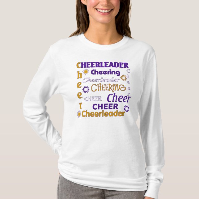 Purple, Gold, and White Cheerleader T-shirt (Front)