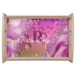 Purple, Gold and White Ombre Monogram Ocean Serving Tray