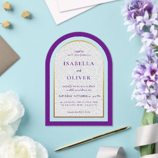 Purple gold and white simplistic wedding acrylic invitations