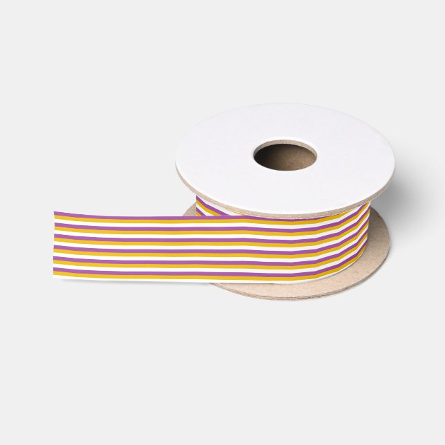 Purple, Gold and White Stripes Satin Ribbon (Spool)