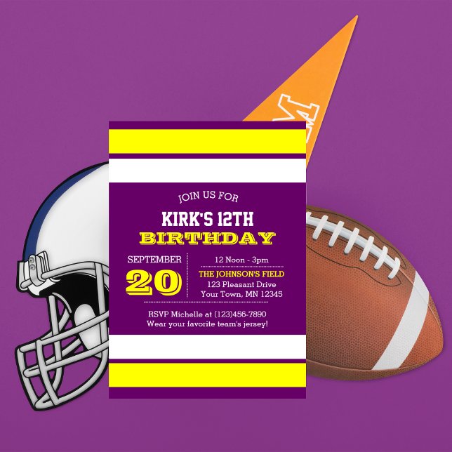 Purple Gold and White Team Birthday Invitation (Creator Uploaded)