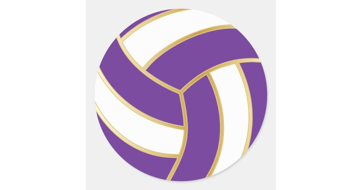 Purple, Gold and White Volleyball Classic Round Sticker | Zazzle.com