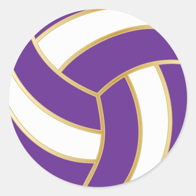 Purple, Gold and White Volleyball Classic Round Sticker (Front)