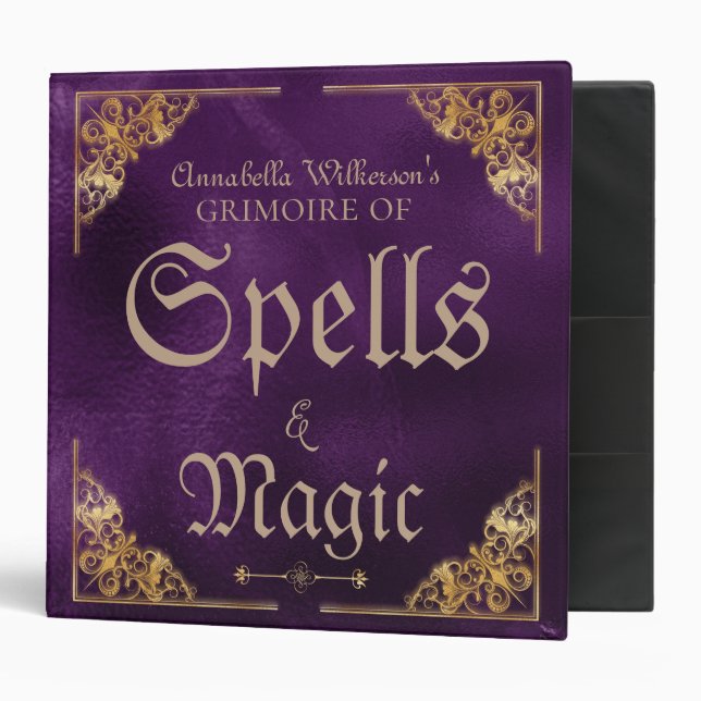 Purple & Gold Antique Grimoire Spellbook 3 Ring Binder (Front/Inside)