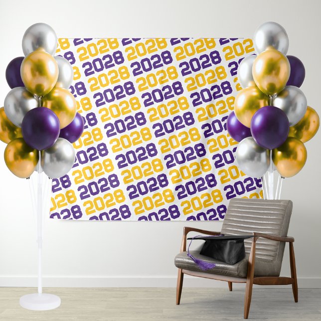 Purple & Gold ANY Class Year Graduation Backdrop (Purple and Yellow Gold Graduation Repeating Class Year Tapestry Background)