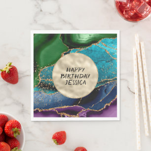 Purple Gold Aqua Green Glitz Napkins